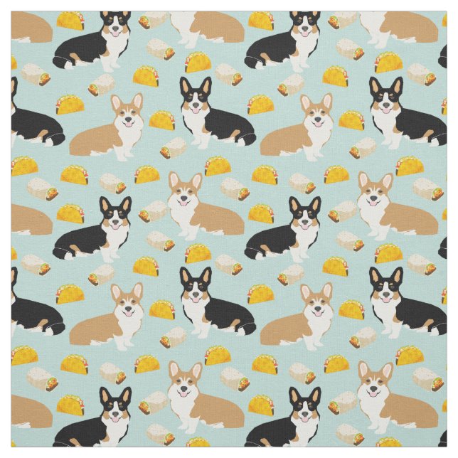 Tissu Corgis Tacos Tacos Fabric - mignon motif de corgi (Échantillon)