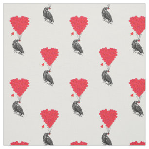 Tissu Corneille romantique et coeur d'amour rouge