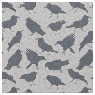 Tissu Corneilles Noires Oiseaux Gris Motif