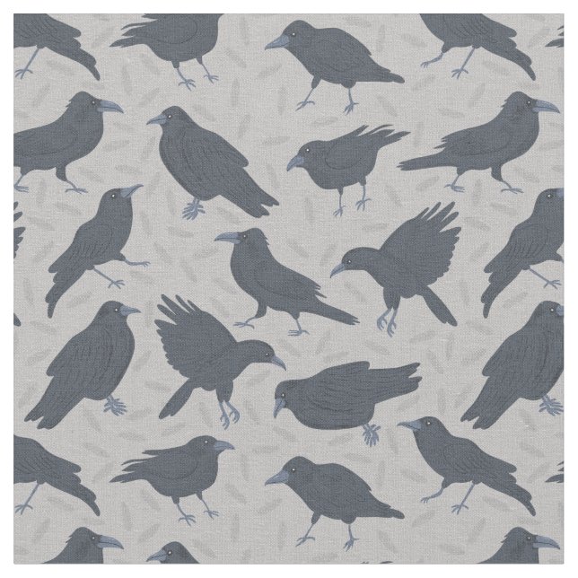 Tissu Corneilles Noires Oiseaux Gris Motif (Fermer)