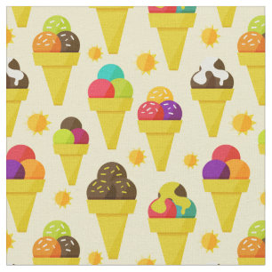 Tissu Cornets de crème glacée colorés de bande dessinée