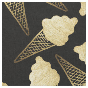 Tissu Cornets de crème glacée de feuille d'or de Faux