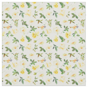 Tissu coton à motif floral de roses jaunes et crèm