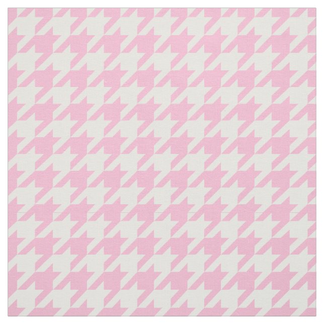 Tissu Coton Candy rose, Motif blanc Houndstooth #2M (Échantillon)