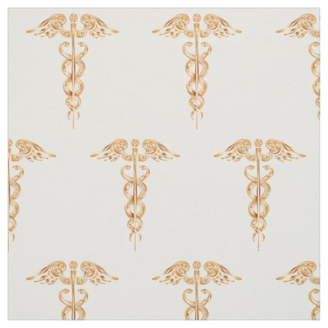 Tissu Coton Médicale Gold Caduceus (Échantillon)