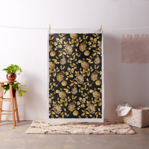 Tissu Coton Vintage en toile florale noire et or