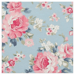 Tissu Cottage Roses roses sur Arrière - plan bleu