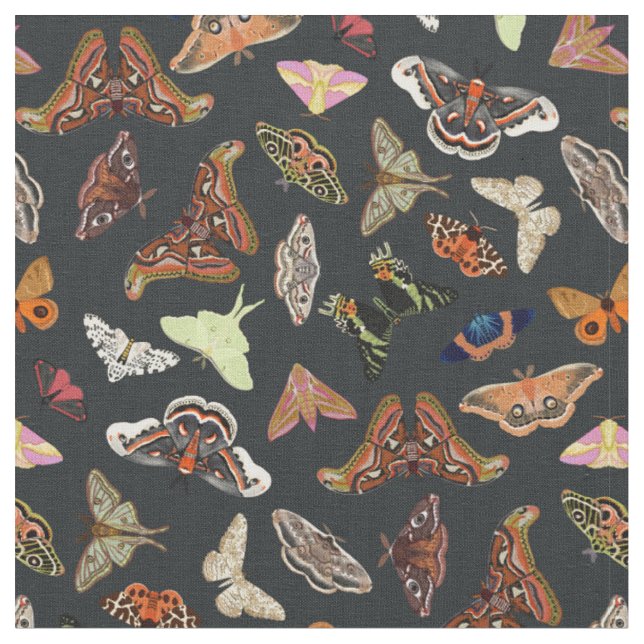 Tissu Cottagecore foncé Moths Nature (Fermer)