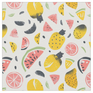 Tissu Cottagecore pastèque et fruits tropicaux