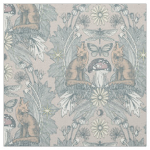 Tissu cottagecore renard damassé poussière d'huître