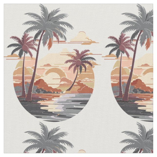 Tissu Coucher de soleil hawaïen avec palmier. (Fermer)
