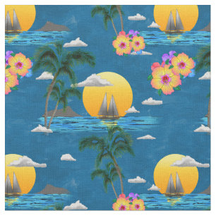 Tissu Coucher de soleil sur Hawaii Island Beach sur Blue