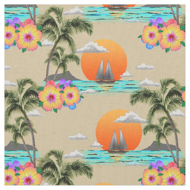 Tissu Coucher de soleil sur l'île d'Hawaii (Fermer)