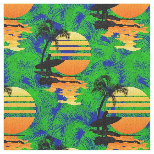 Tissu Coucher du soleil surfant (Fermer)