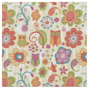 Tissu Couleur florale et hibou
