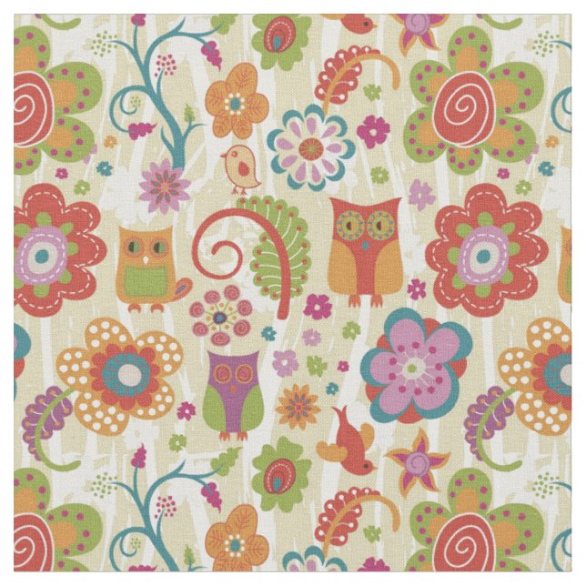 Tissu Couleur florale et hibou (Fermer)