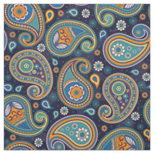 Tissu Couleur orange turquoise motif Paisley