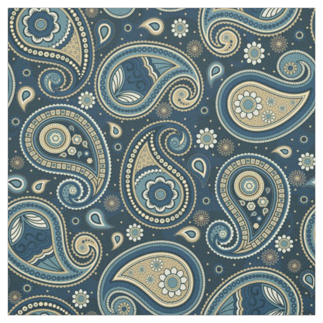 Tissu Couleur turquoise motif Paisley (Échantillon)