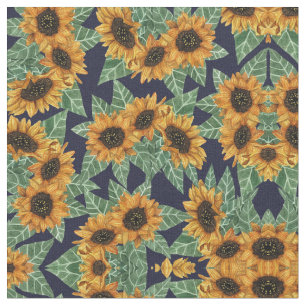 Tissu Country Cute Jaune de la Marine Fleurs de soleil A