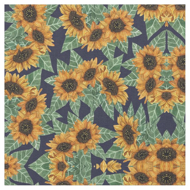 Tissu Country Cute Jaune de la Marine Fleurs de soleil A (Fermer)