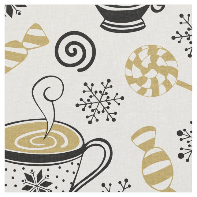 Tissu Coupe Black White Gold Cup Candy Snowflake (Fermer)