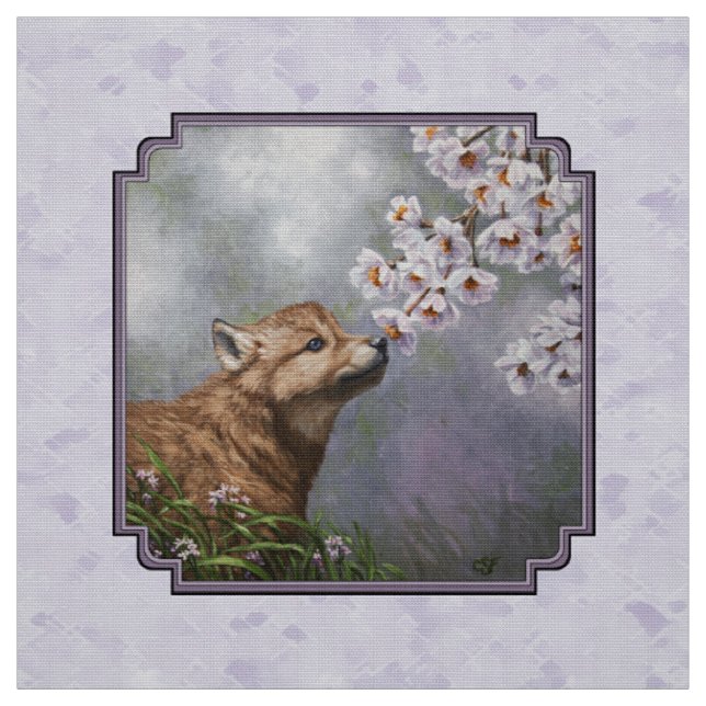 Tissu Coupe et fleurs de loup gris mignonne pour bébé (Échantillon)