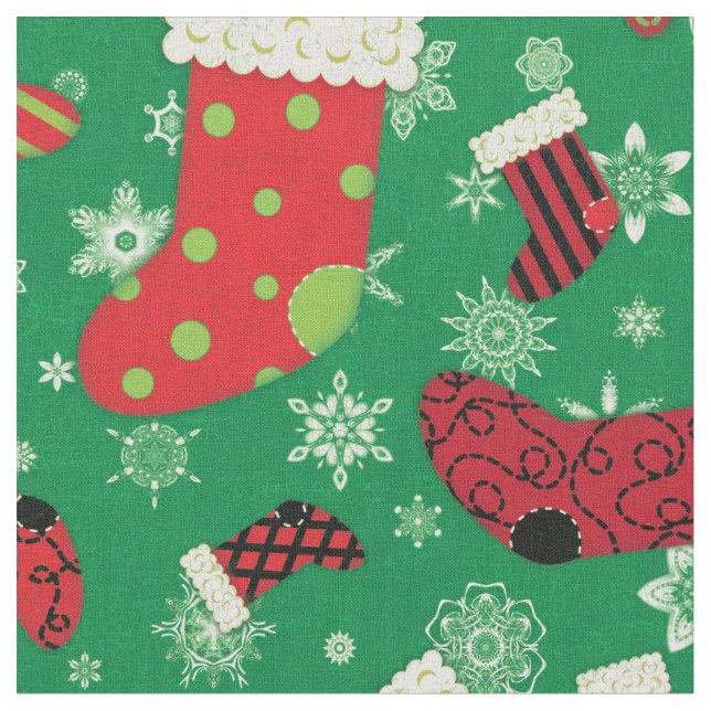 Tissu Coupe rouge vert Noir Noir Bas de Noël Flocon de n (Fermer)