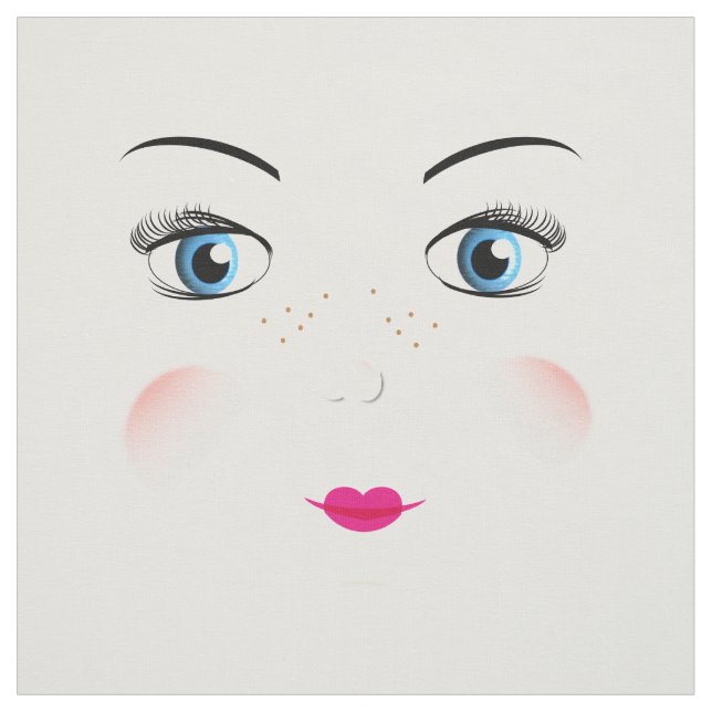 Tissu Couper Et Couper Mignonne Gros Bleu Sag Doll Faces (Échantillon)