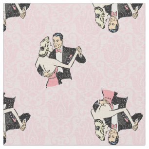 Tissu couple dansant vintage salle de bal rose damas