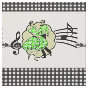 Tissu Couple de danse carrée en robe verte à carreaux no