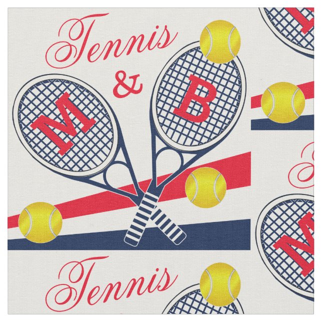 Tissu Couples Raquettes de tennis et boules Monogrammes (Fermer)