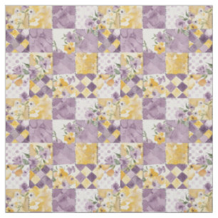 Tissu Courte édredon vintage patchwork lilas jaune paste