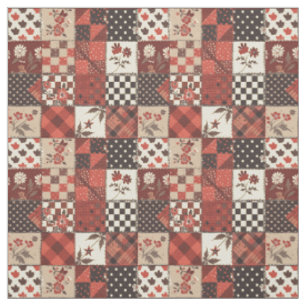 Tissu Courte vintage rouge patchwork Maison de campagne 