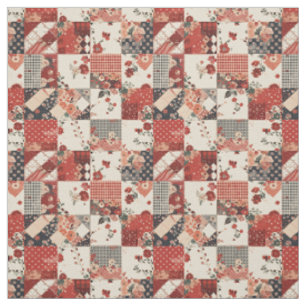 Tissu Courte vintage rouge patchwork Maison de campagne 