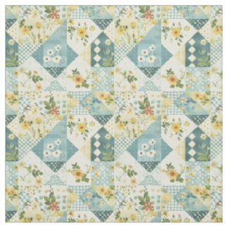 Tissu Courtepoint Patchwork Bleu Jaune Vert Vintage