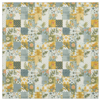 Tissu Courtepoint Patchwork Bleu Jaune Vert Vintage