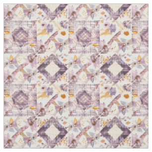 Tissu Courtepoint vintage patchwork lilas pastel jaune