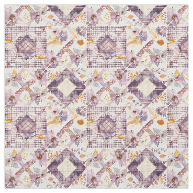 Tissu Courtepoint vintage patchwork lilas pastel jaune (Échantillon)