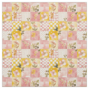 Tissu Courtepoint vintage patchwork rose pastel jaune