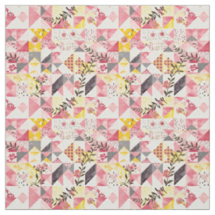 Tissu Courtepoint vintage patchwork rose pastel jaune