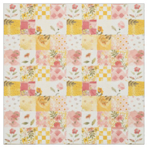 Tissu Courtepoint vintage patchwork rose pastel jaune
