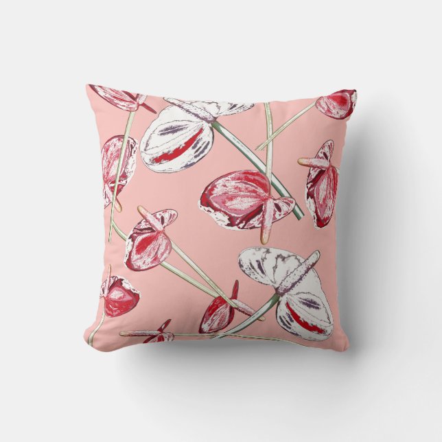 Tissu Coussin Fleurs d'Anthurium Rouges (Recto)
