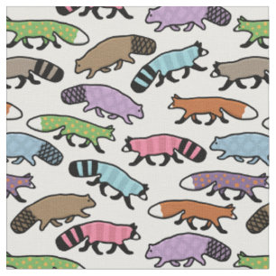 Tissu Coute Woodland Pastel Raccoon, Fox, Beaver