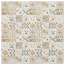 Couverture Patchwork Beige Terreux Style Cottage V