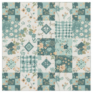 Tissu Couverture vintage patchwork bleu sarcelle d'hiver