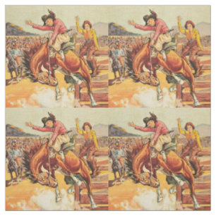 Tissu Cowboy occidental vintage de rodéo sur le cheval