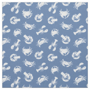 Tissu Crabe et homard Dusty Bleu Blanc Motif de fruits d