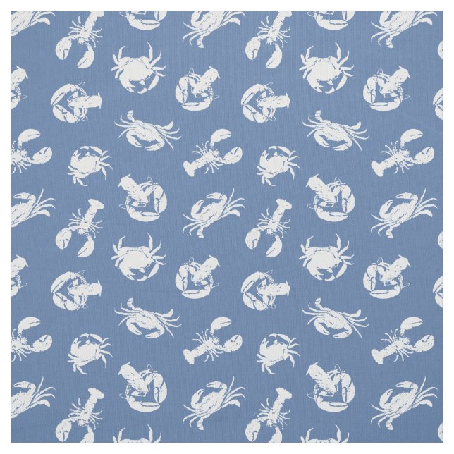Tissu Crabe et homard Dusty Bleu Blanc Motif de fruits d (Échantillon)