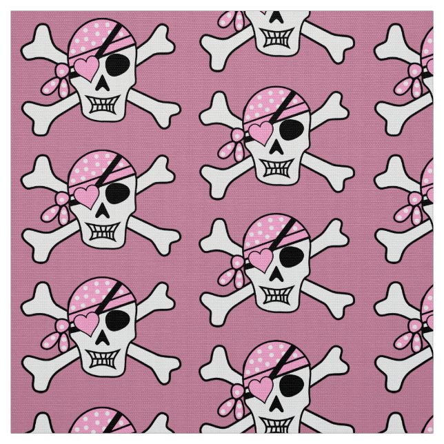 Tissu Crâne de fille pirate et os rose (Échantillon)