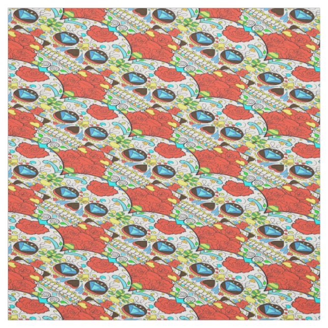 Tissu Crâne de sucre aux yeux de diamant (Échantillon)